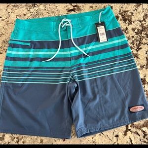 NWT Vineyard Vines Boardshorts/Swimmers. 35 Waist. Stripped, Navy Blue and Teal